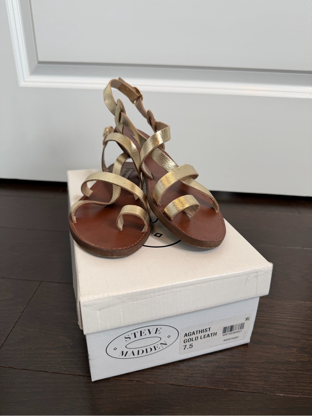 Steve Madden Gold Leather Multi-Strap Flat Sandals